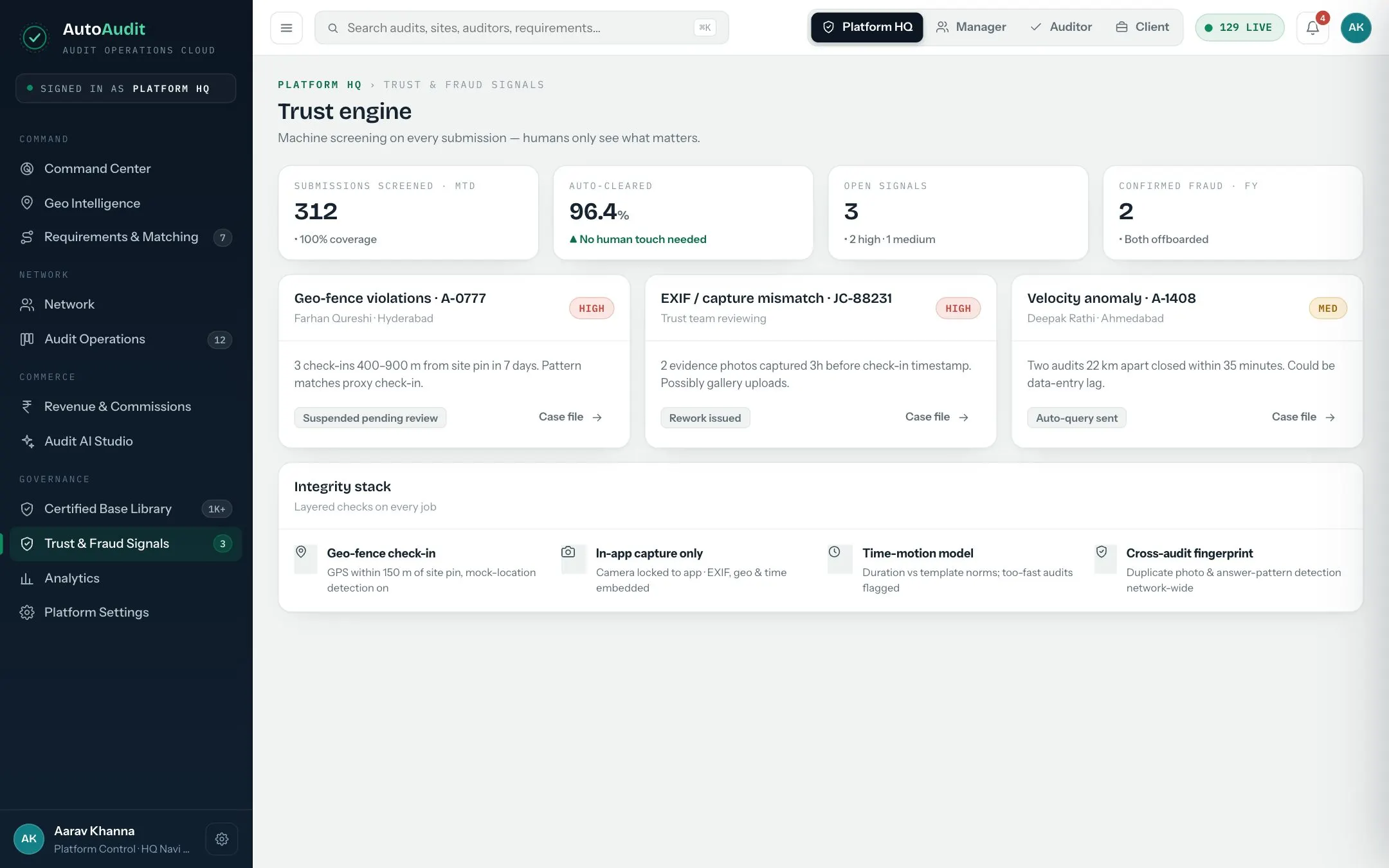 AutoAudit screen: Every submission screened for integrity.