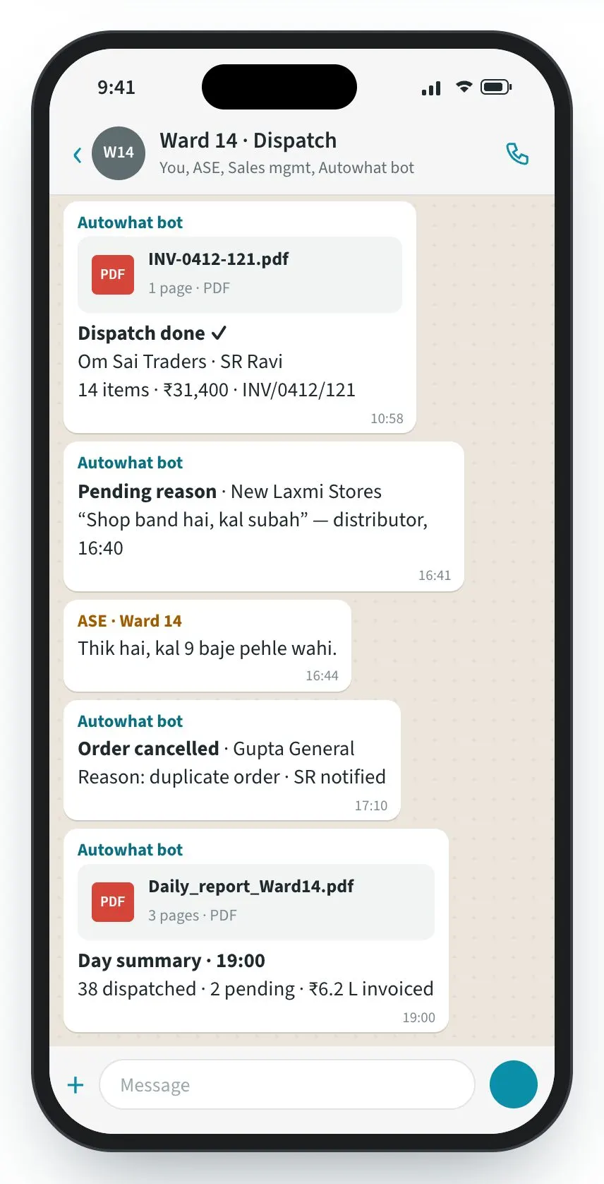 the DMS screen: One group per distributor that reports itself.