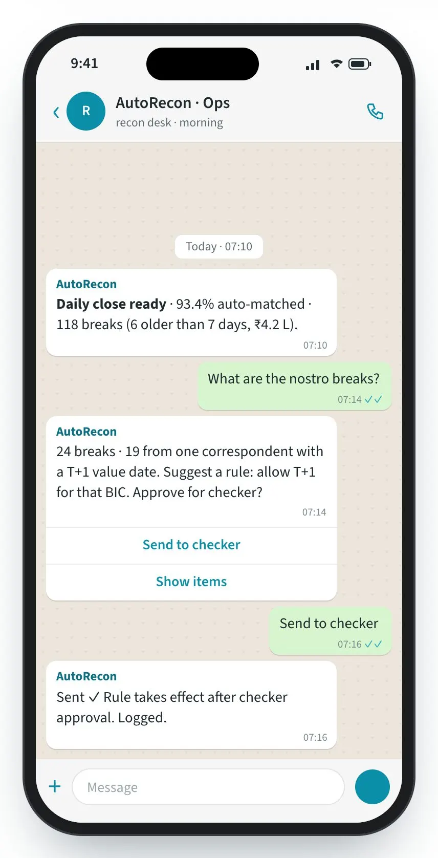 AutoRecon screen: A recurring break becomes a suggested rule.